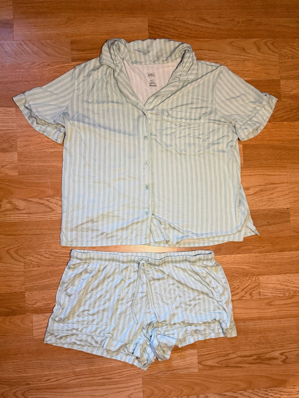 Auden Pale Green & White Striped Short Sleeve Pajama Set